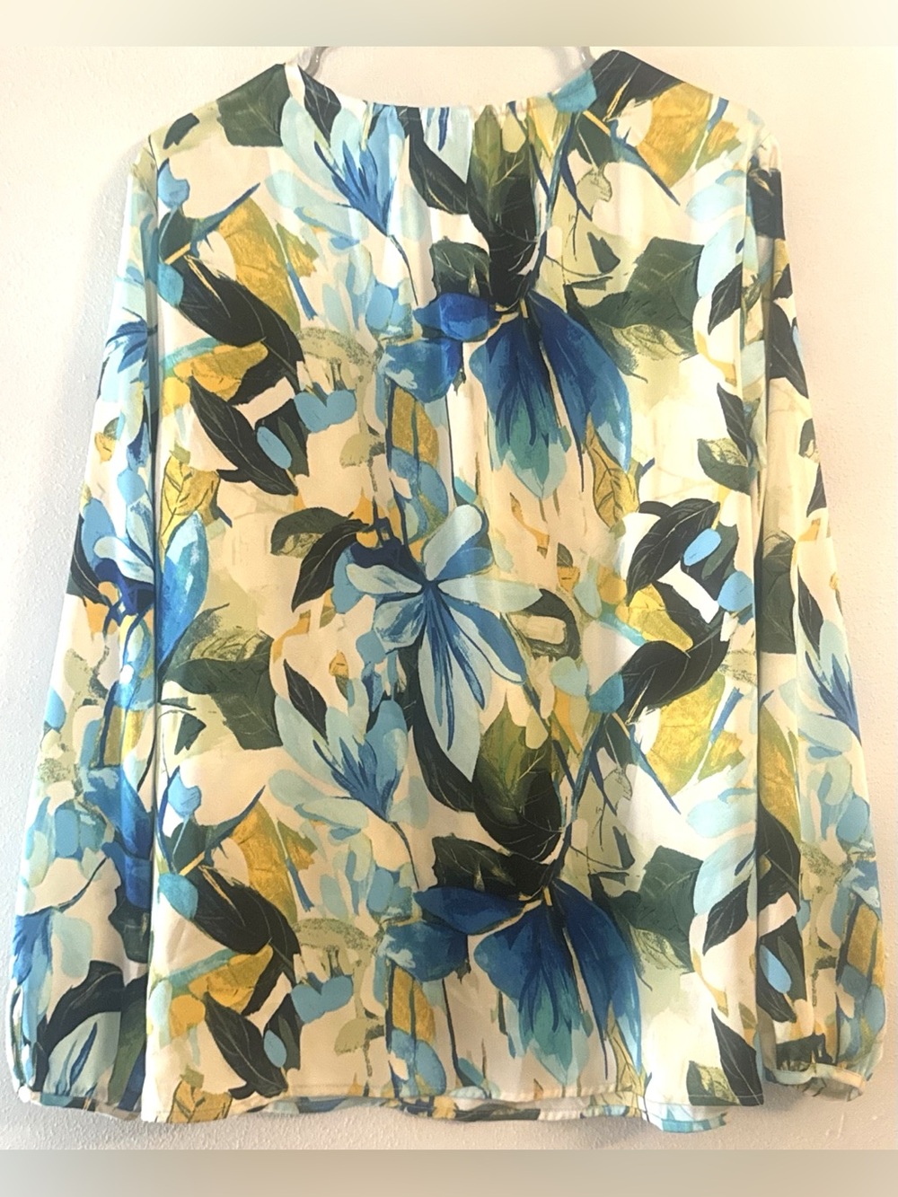 JM Collection Women's Blue Yellow Floral Sheer Long Sleeve Blouse Size Large - Picture 3 of 7